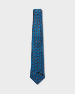 Aqua With Red Orange And Yellow Pattern Silk Tie