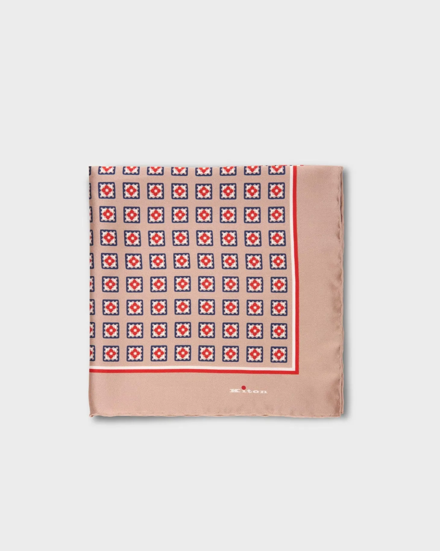 Beige And Red Silk Pocket Square