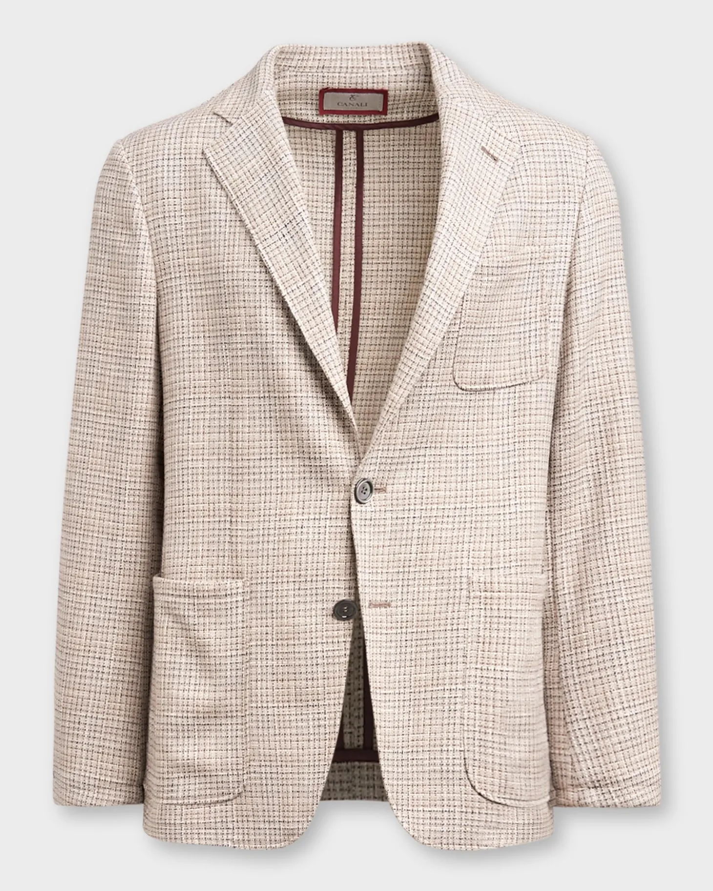 Beige Check Wool Cotton Silk And Linen Lightweight Shirt Jacket