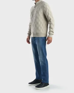 Beige Cotton Cable Knit Cardigan