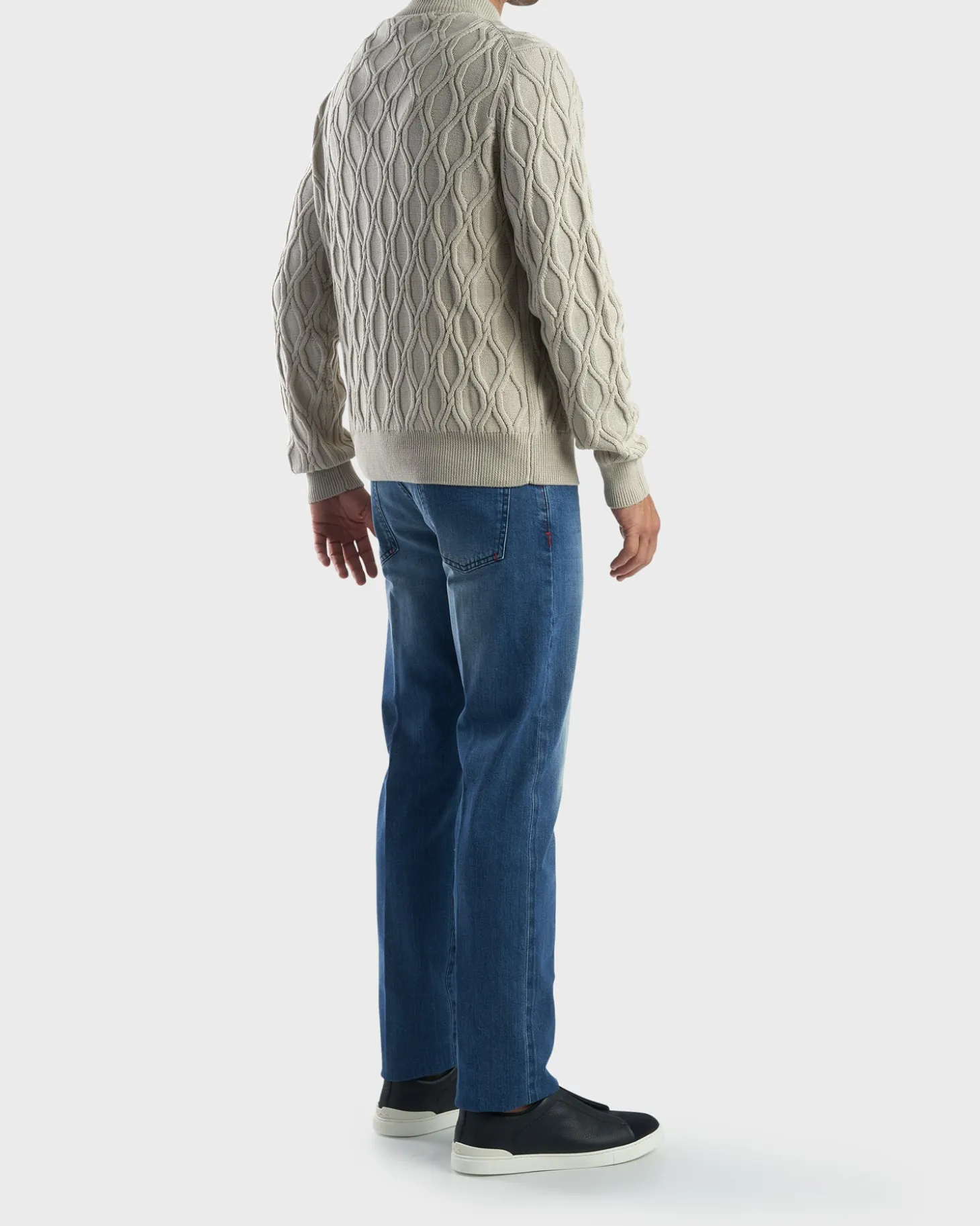 Beige Cotton Cable Knit Cardigan