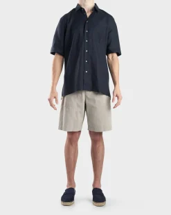Beige Cotton Seersucker Shorts