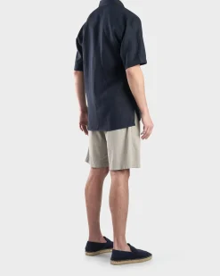 Beige Cotton Seersucker Shorts