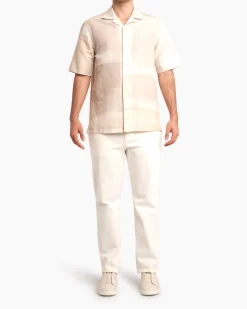 Beige Patterned Linen Short Sleeve Shirt