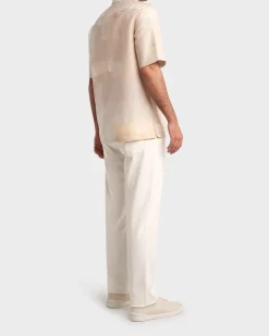 Beige Patterned Linen Short Sleeve Shirt