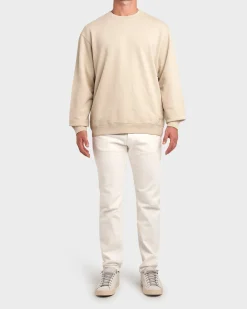 Beige Terry Cotton Crew Neck Sweater