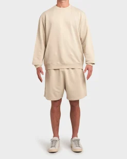 Beige Terry Cotton Drawstring Shorts