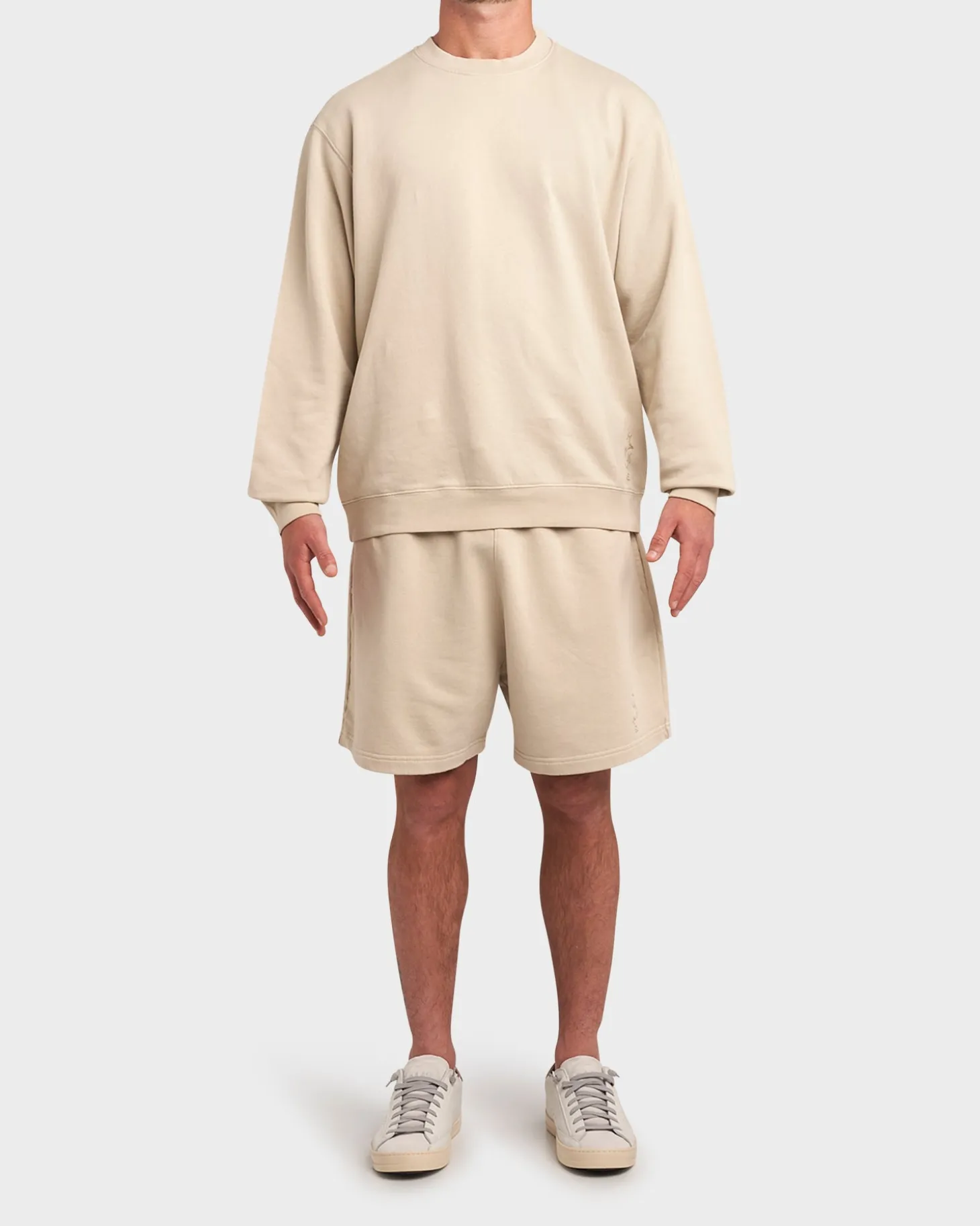 Beige Terry Cotton Drawstring Shorts