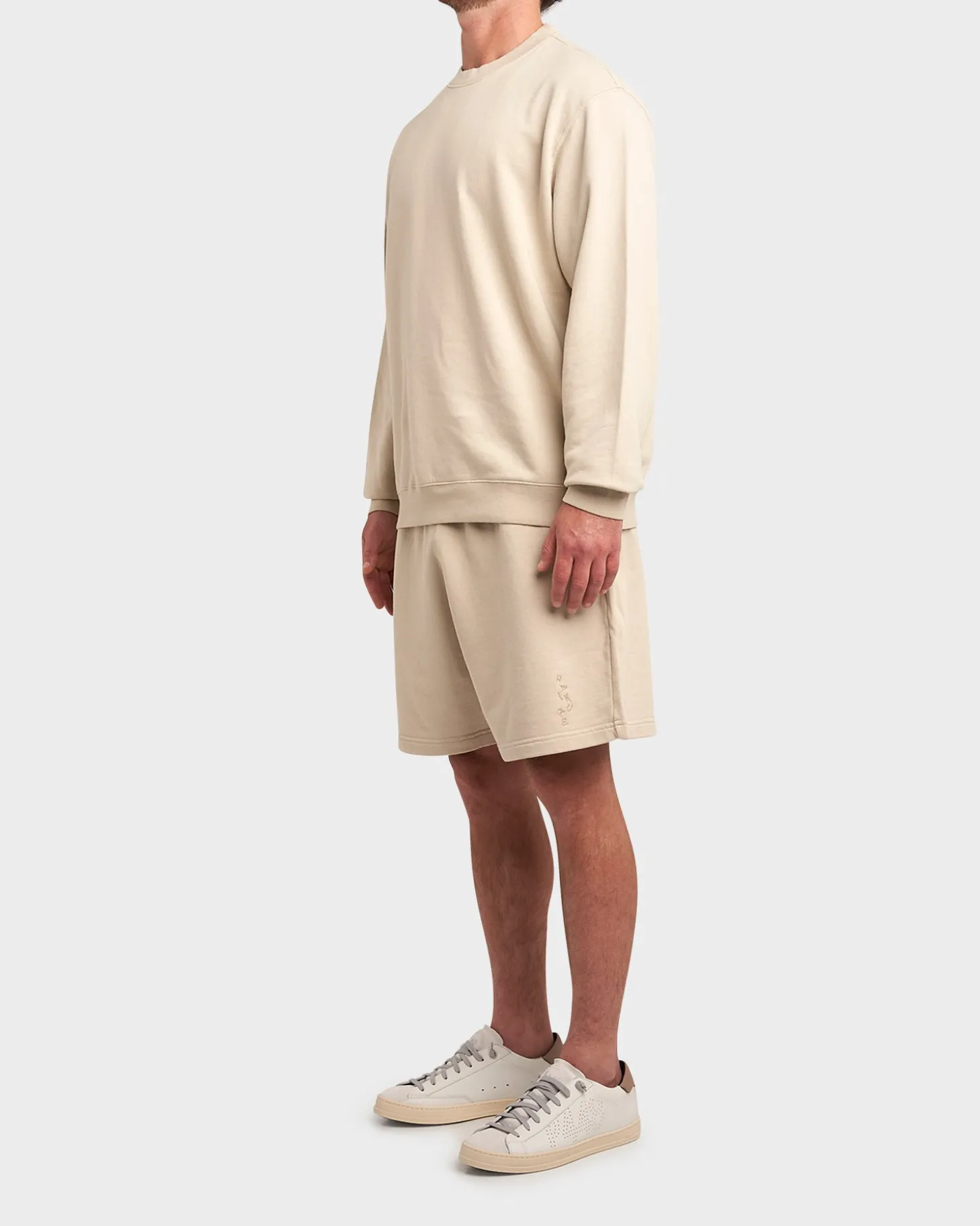 Beige Terry Cotton Drawstring Shorts