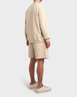 Beige Terry Cotton Drawstring Shorts