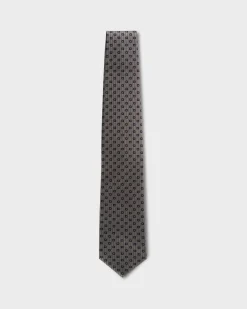 Beige With Navy Pattern Silk Tie