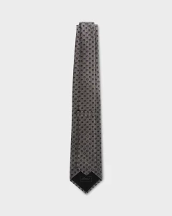 Beige With Navy Pattern Silk Tie