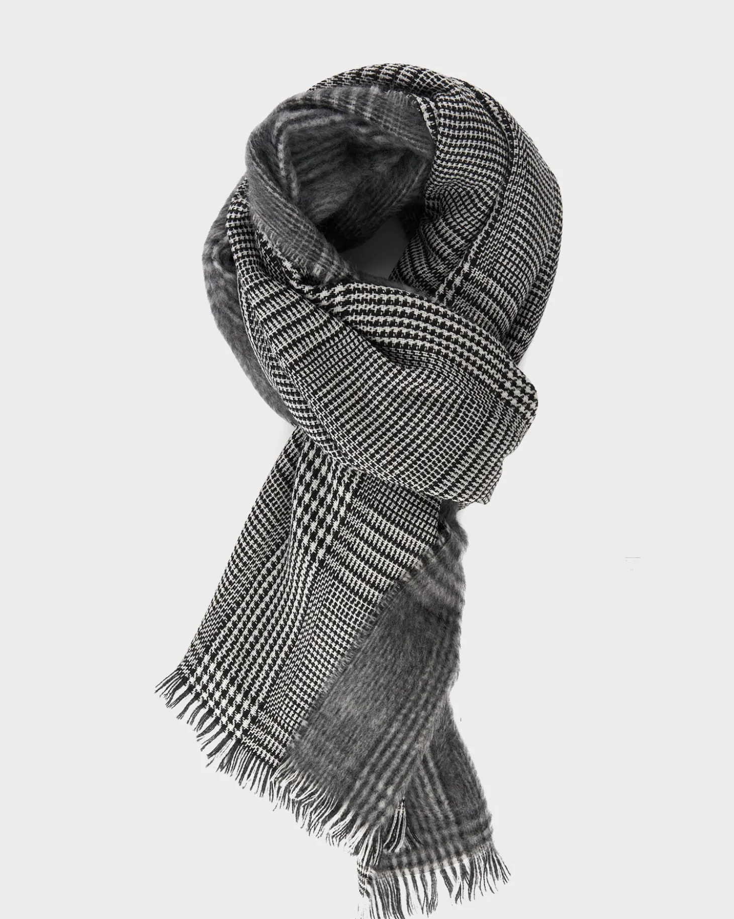 Black And White Houndstooth Wool Scarf