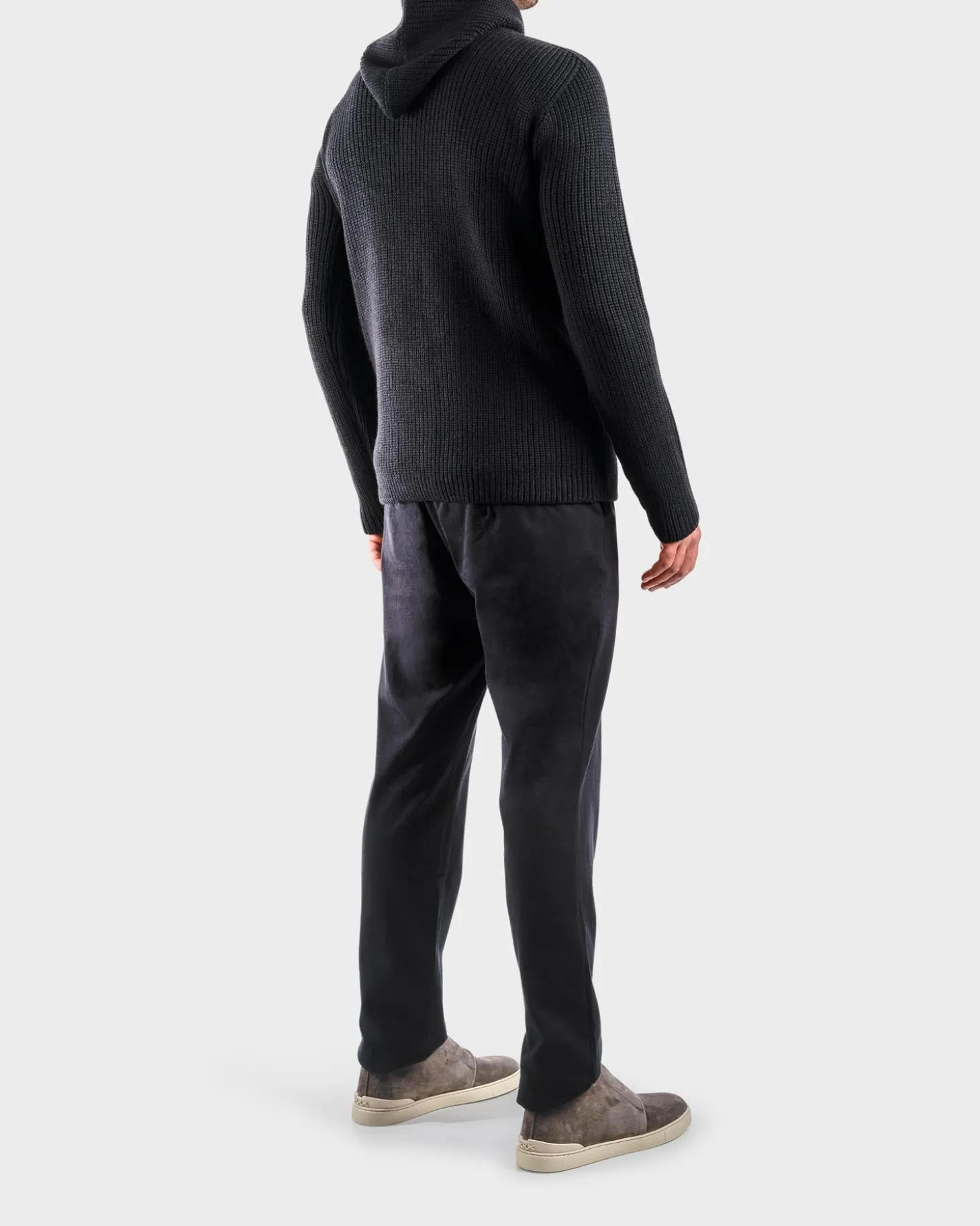 Black Chunky Wool Knit Hoodie