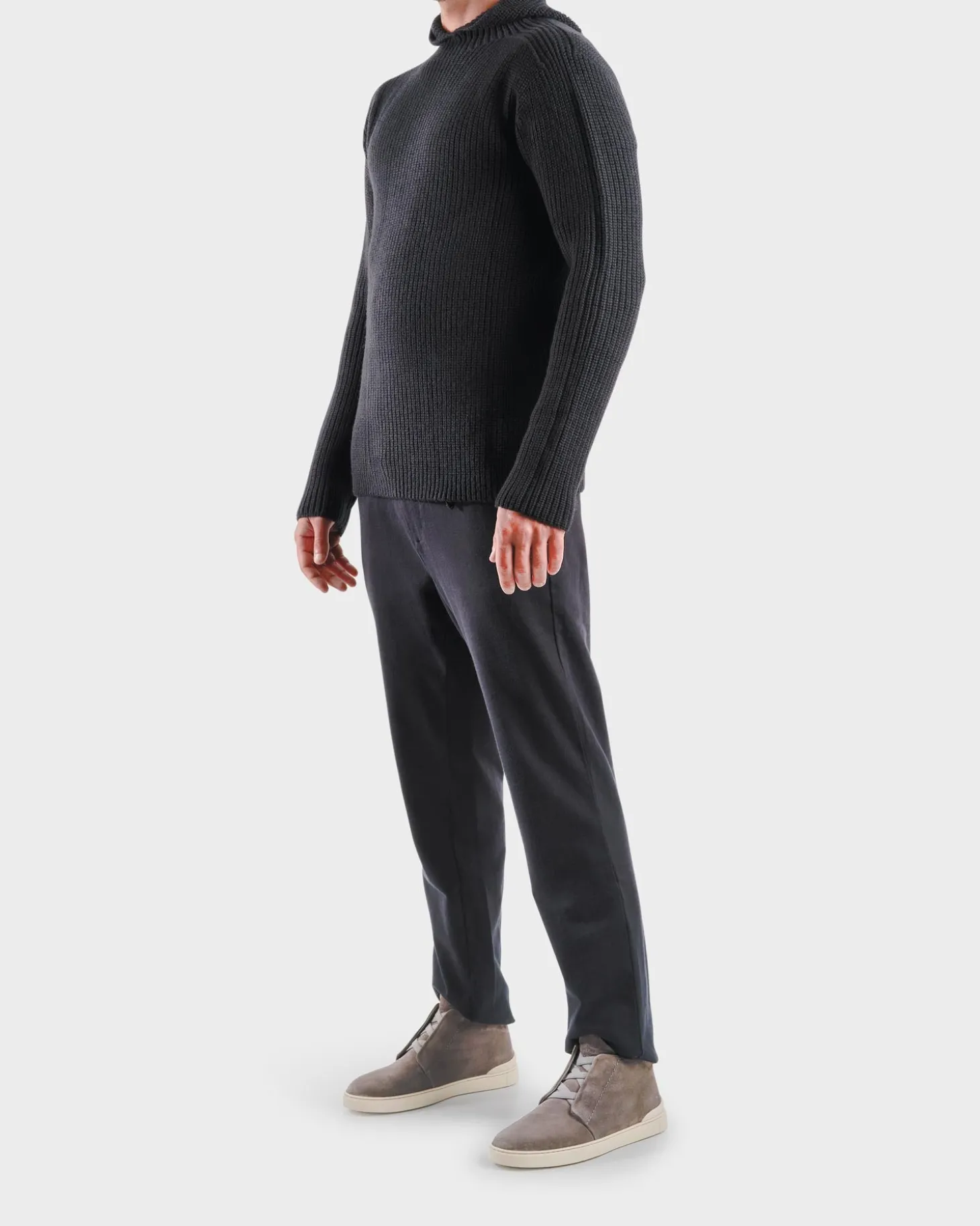 Black Chunky Wool Knit Hoodie
