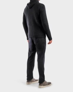 Black Chunky Wool Knit Hoodie