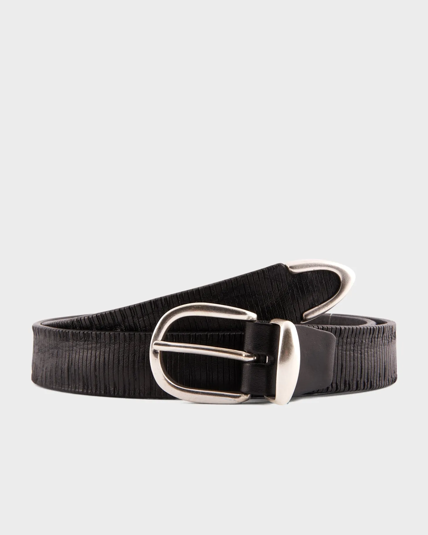 Black Distressed Spliced Leather Belt