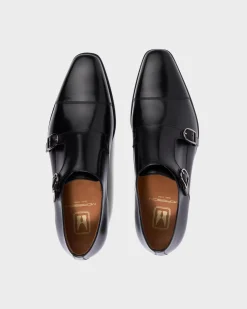 Black Double Monk Calfskin Shoes
