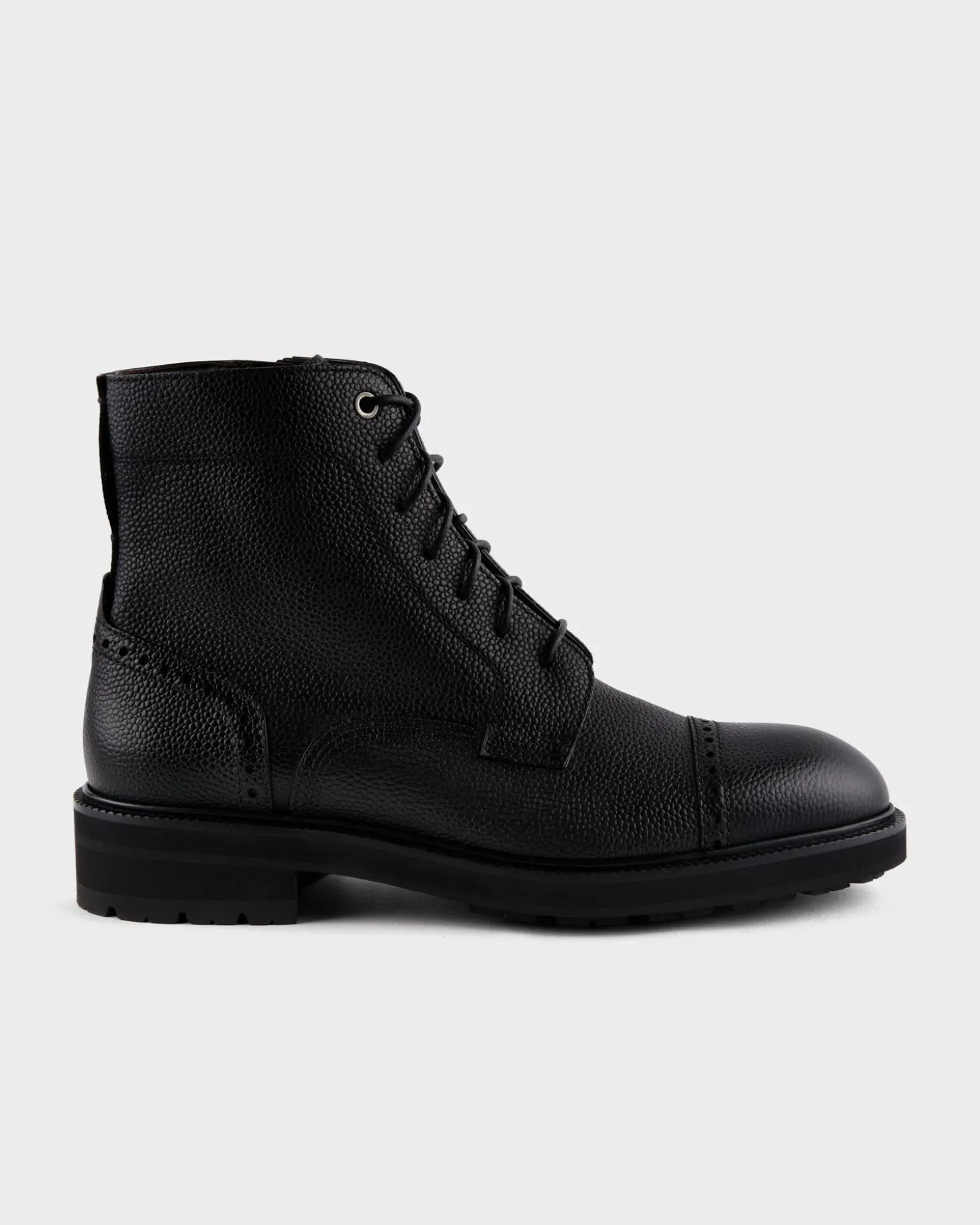 Black Grained Leather Arezzo Lace-Up Boots