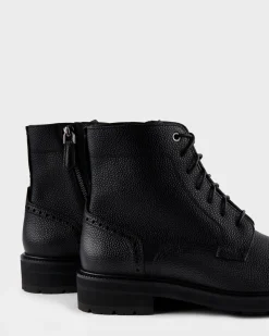 Black Grained Leather Arezzo Lace-Up Boots