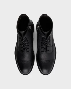 Black Grained Leather Arezzo Lace-Up Boots