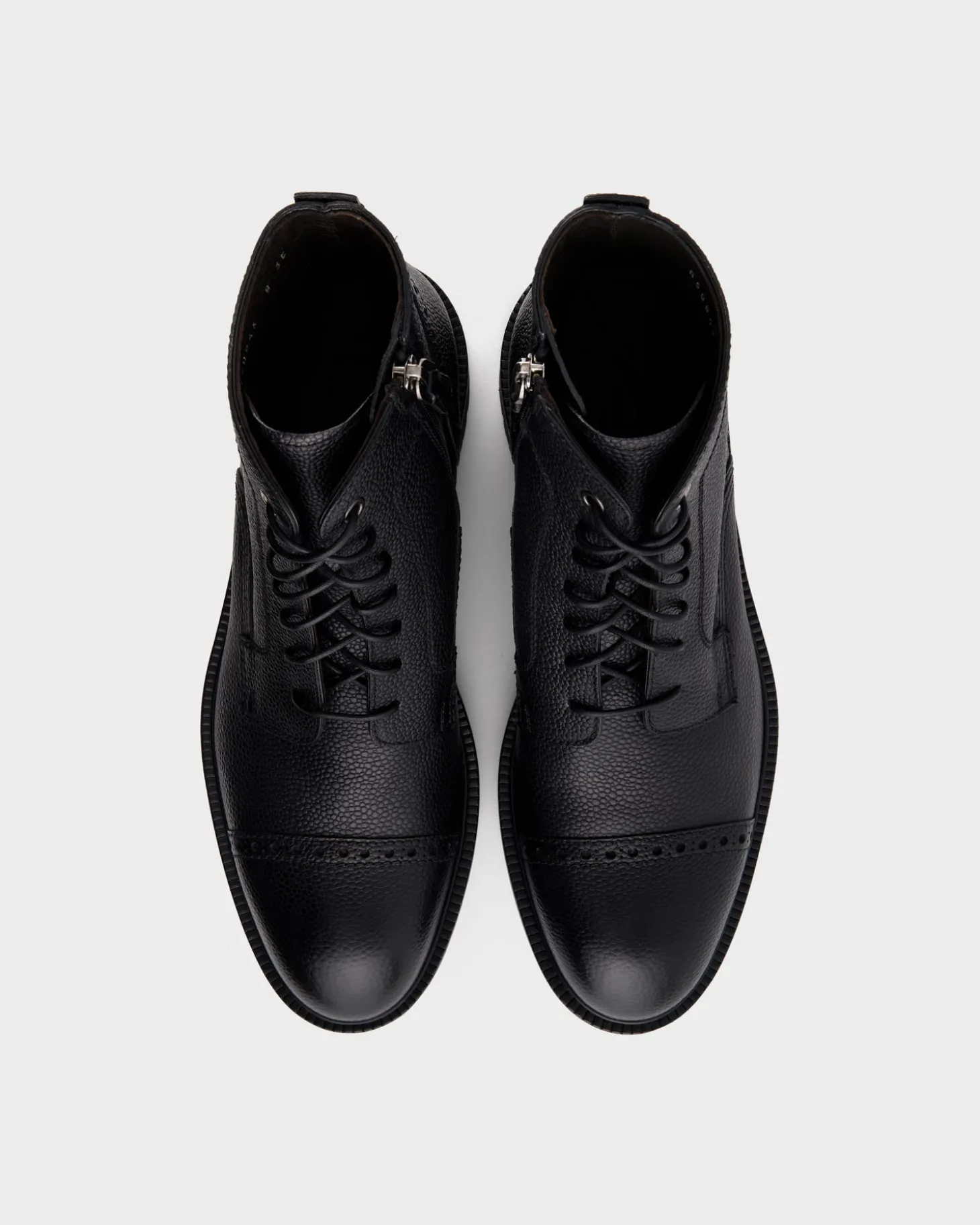 Black Grained Leather Arezzo Lace-Up Boots