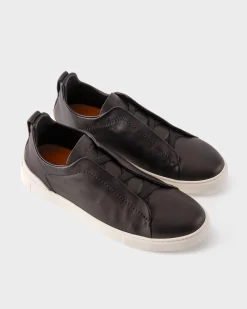 Black Leather Triple Stitch Sneakers