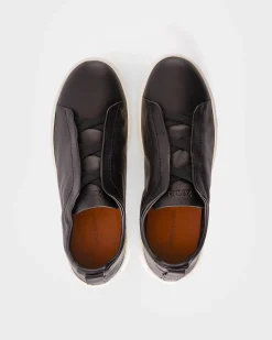 Black Leather Triple Stitch Sneakers
