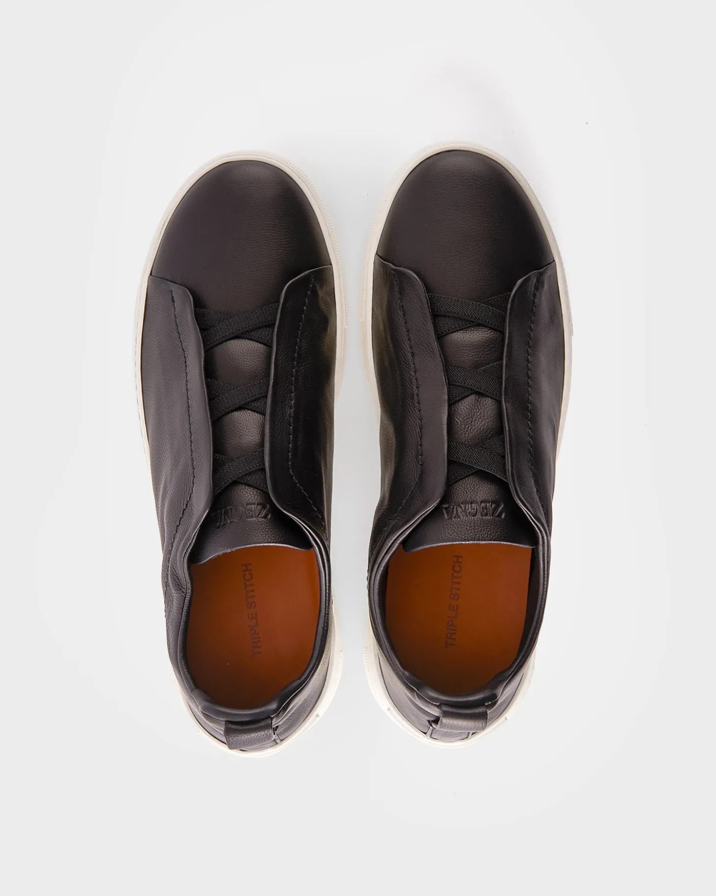 Black Leather Triple Stitch Sneakers