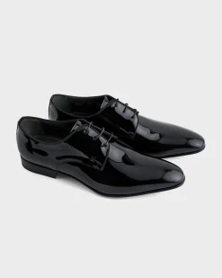 Black Lille Lace Up Patent Shoes
