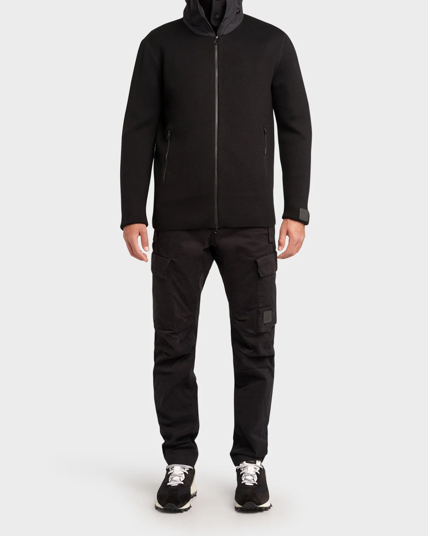 Black Merino Wool Hooded Knit