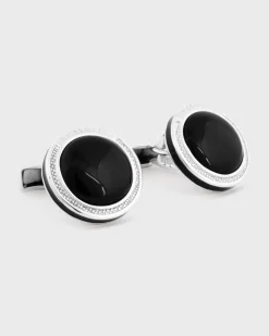 Black Onyx Round Sterling Silver Cufflinks