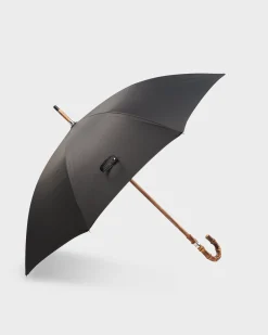Black Oxford Umbrella With Bamboo Handle