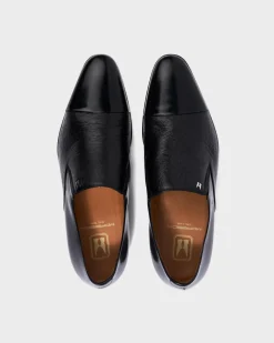 Black Rennes Brushed Calfskin Toe Cap Loafer