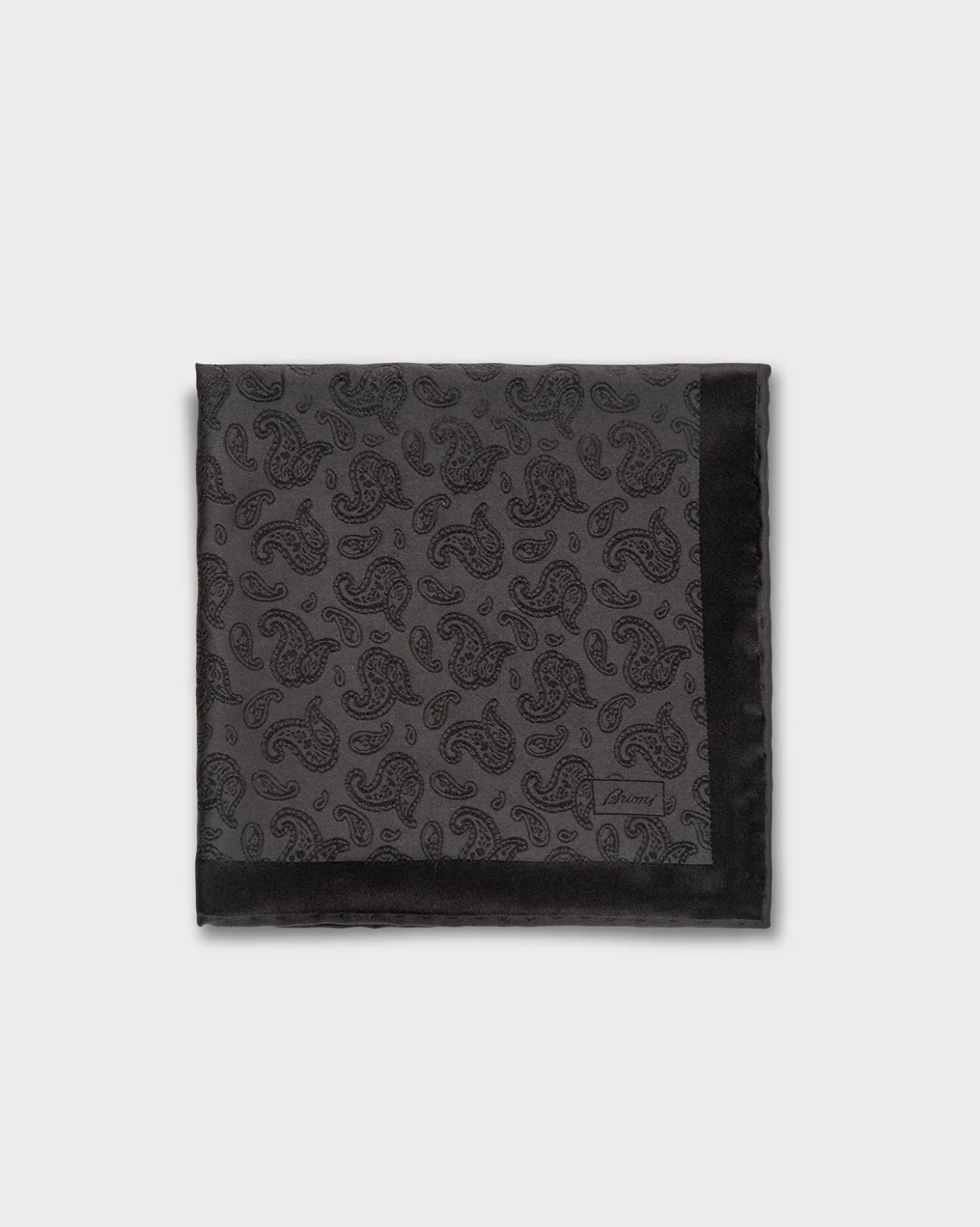 Black Self Patterned Paisley Silk Pocket Square