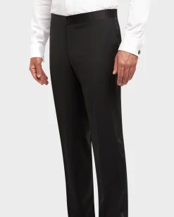 Black Superfine Wool Flat Front Dinner Trousers
