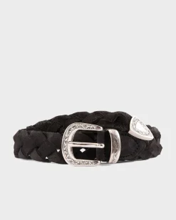 Black Treccia Woven Suede Antiqued Belt
