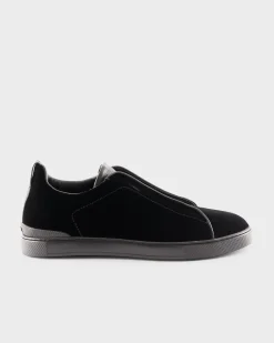 Black Velvet Triple Stitch Sneakers