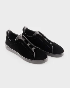 Black Velvet Triple Stitch Sneakers