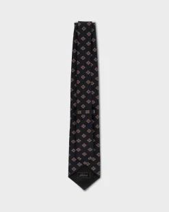 Black With Brown Tile Pattern Silk Tie