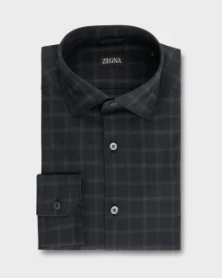 Black With Large Grey Check Cotton Shirt