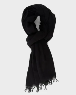 Black Wool Silk Cashmere Blend Scarf