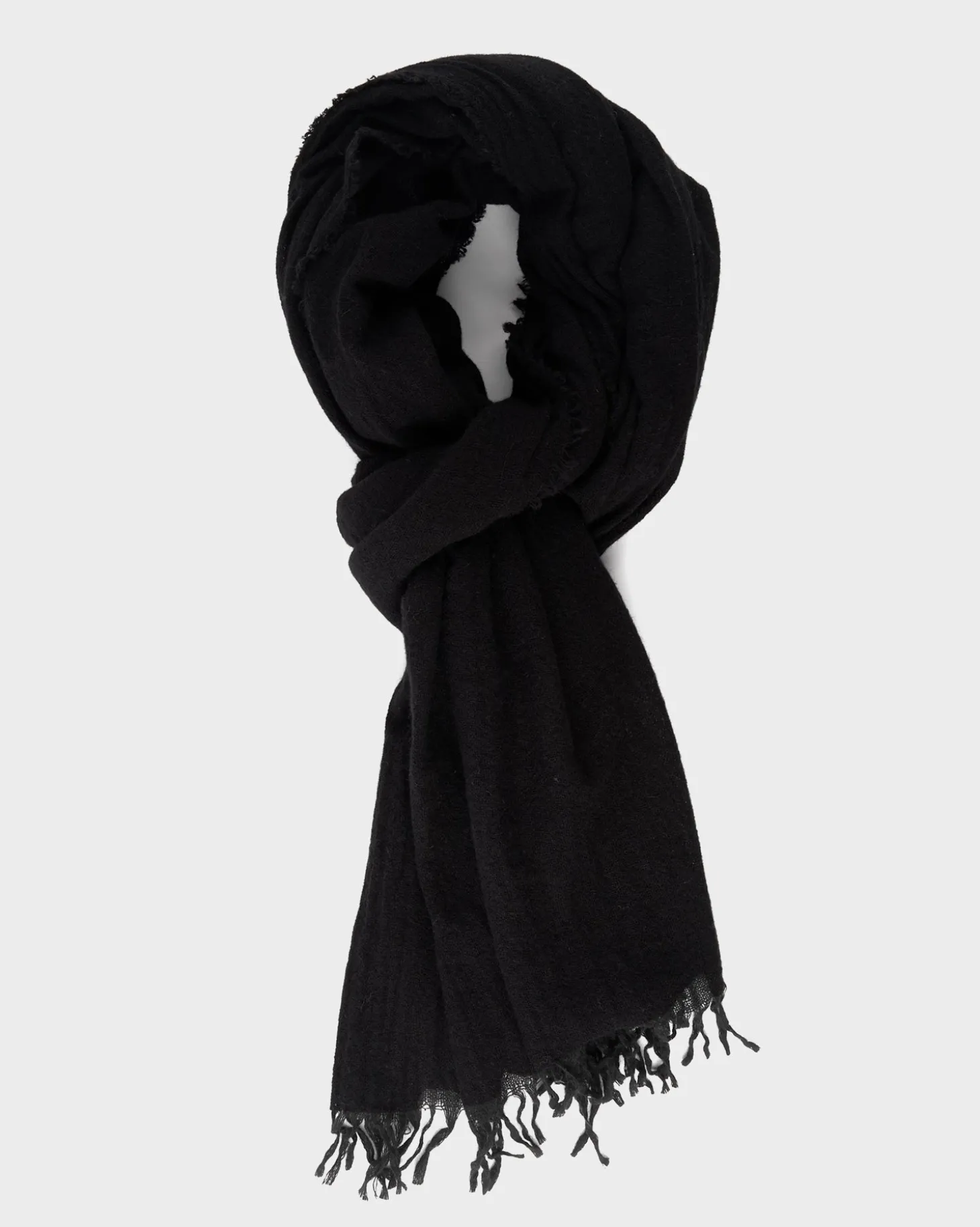 Black Wool Silk Cashmere Blend Scarf
