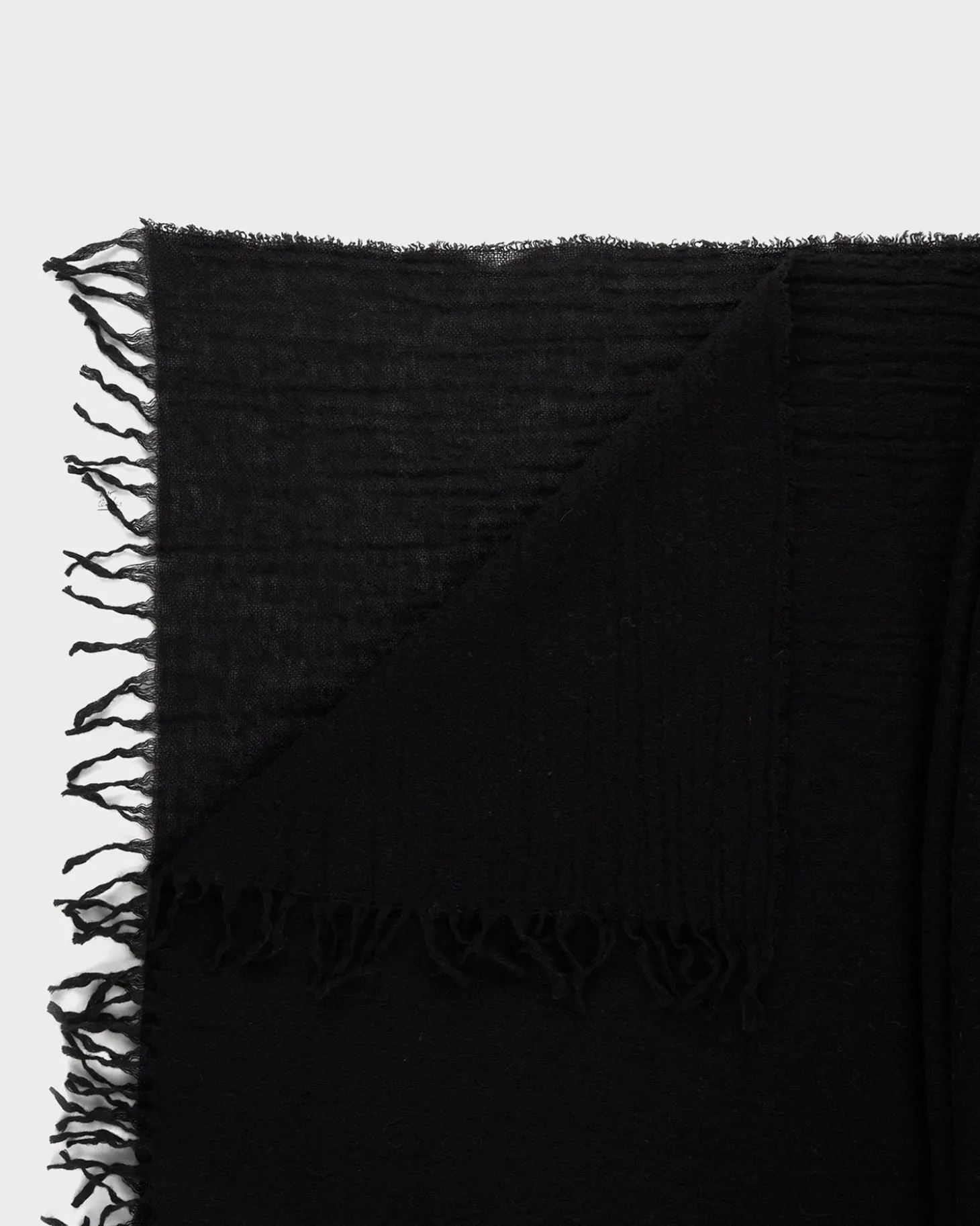 Black Wool Silk Cashmere Blend Scarf