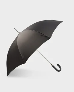 Black Woven Pattern Umbrella With Leather Handle