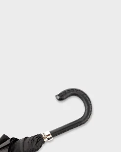 Black Woven Pattern Umbrella With Leather Handle