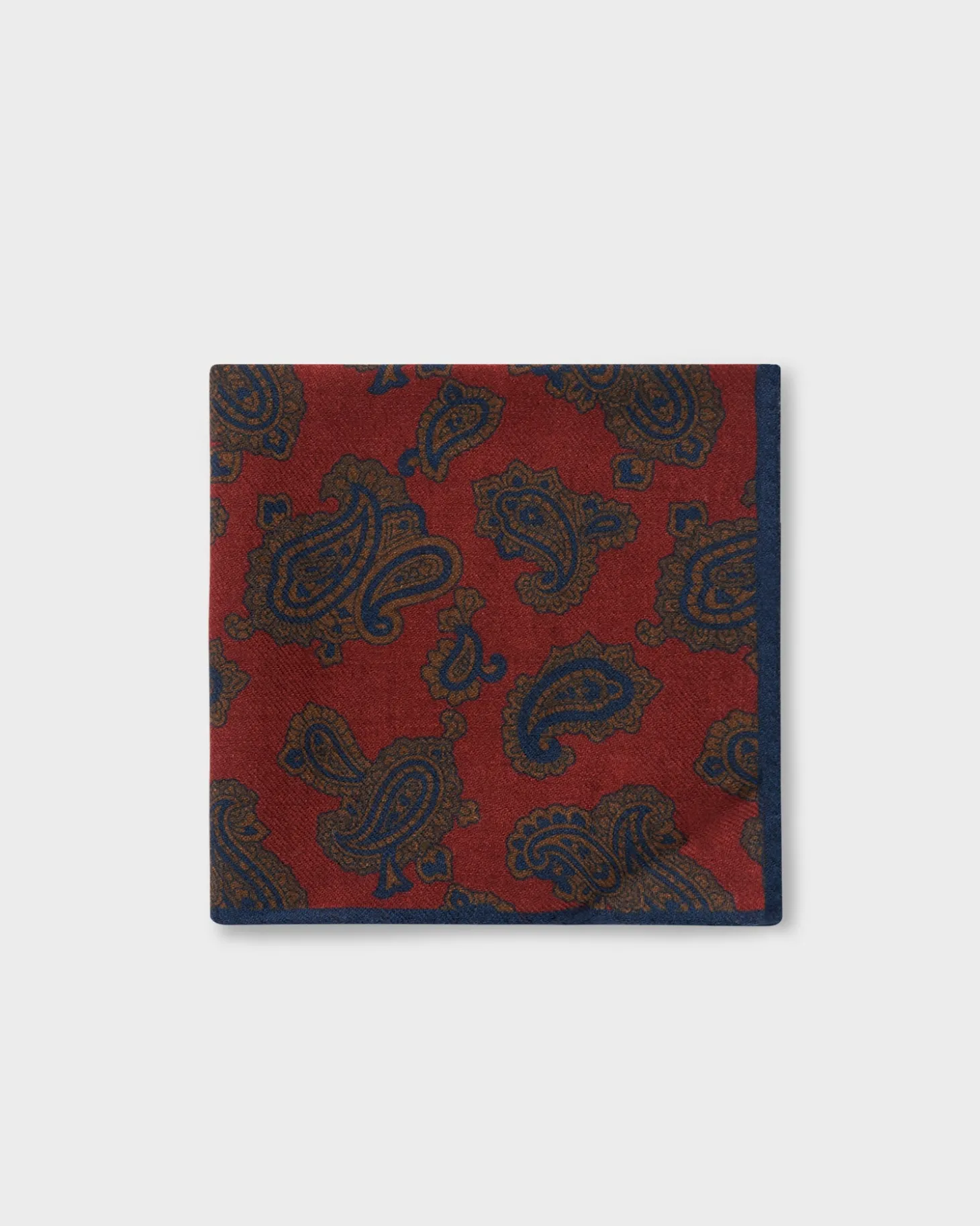 Blue And Gold Wool Paisley Pocket Square