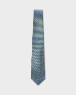 Blue And Lime Green Floral Print Silk Tie