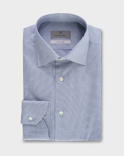 Blue And White Micro Pattern Impeccabile Cotton Shirt