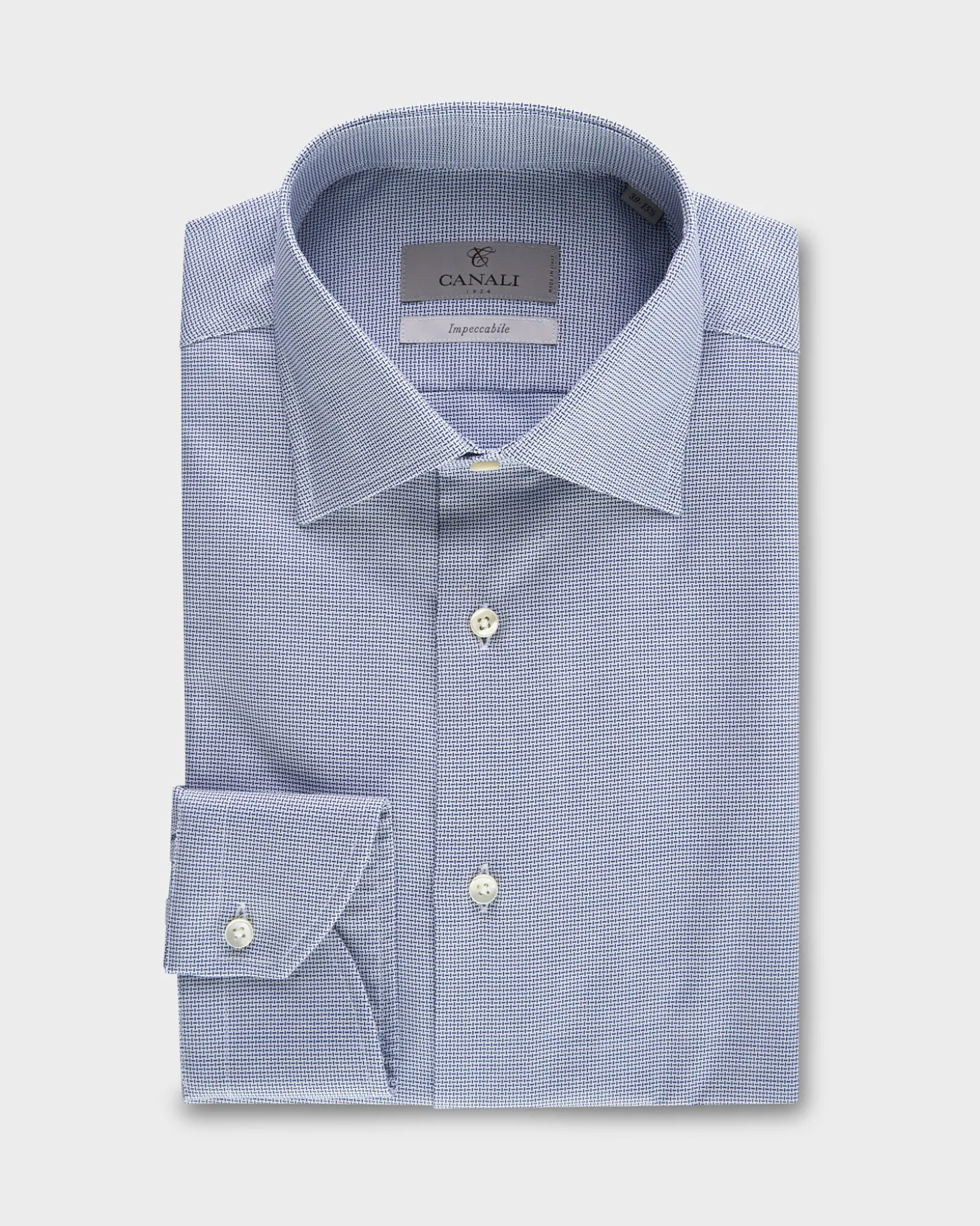 Blue And White Micro Pattern Impeccabile Cotton Shirt